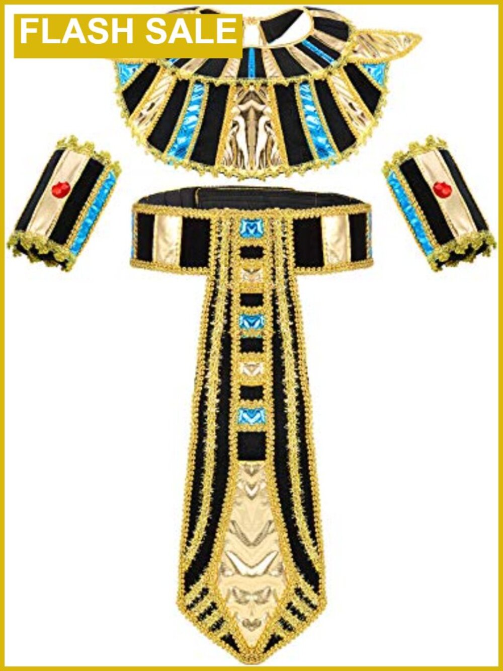 Egyptian Halloween Costume Accessories Set - Gold Necklace Belt Wristbands